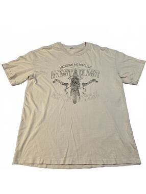 Garage West Coast American Motorcycle Graphic Tee Beige Medium Grungy Streetwear